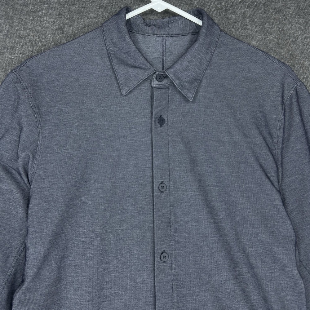 Lululemon Commission Shirt Mens L River Blue Enzyme Dyed Long Sleeve - Picture 2 of 11